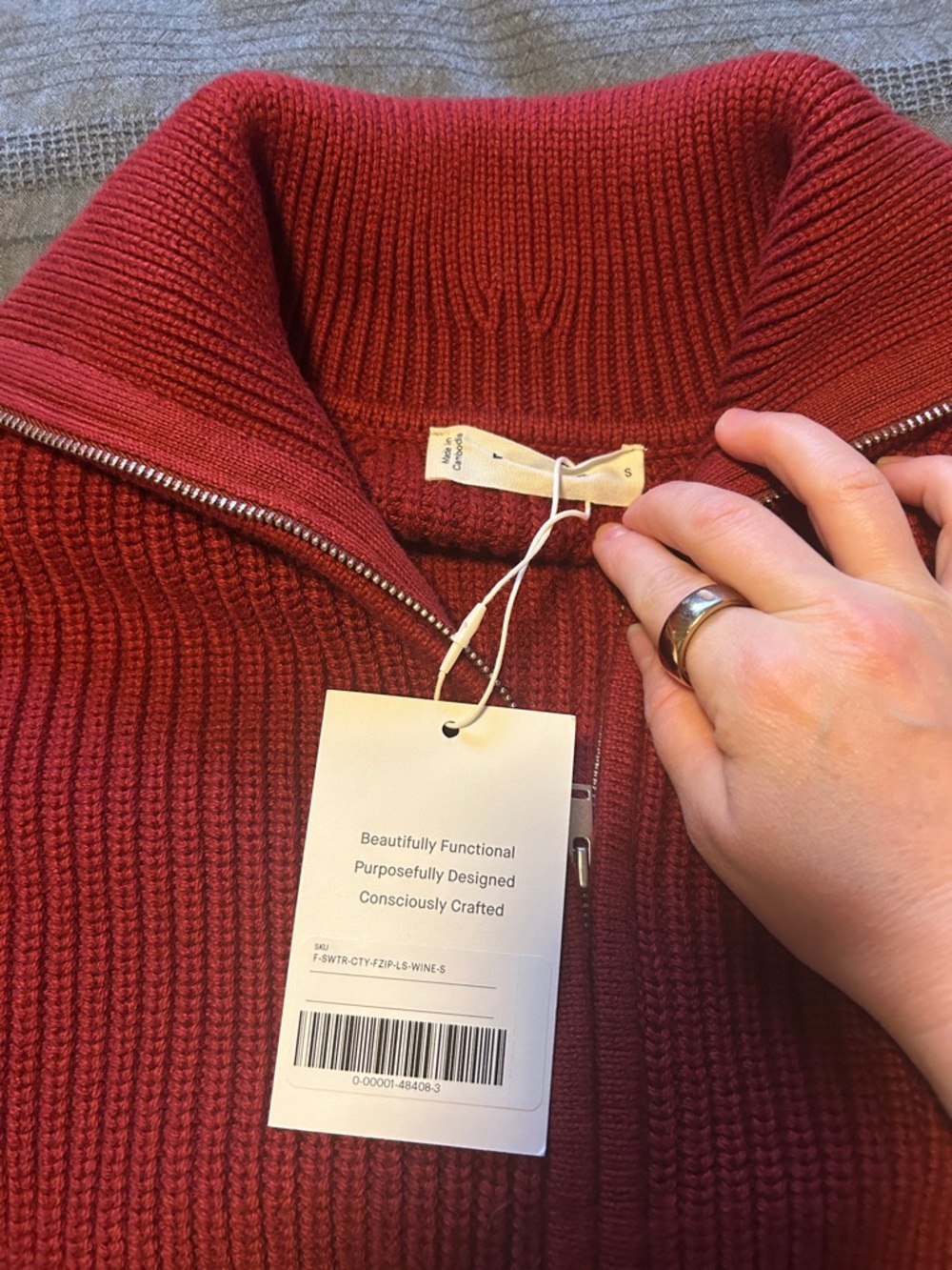 Everlane NWT The Full-Zip Sweater in Everyday Cotton | Merlot - Picture 4 of 4